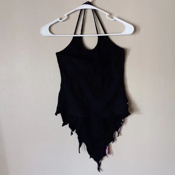 VOICE Backless Black/Pink/White Hibiscus 🌺 Flower Tank with Sequins Women's M - Picture 7 of 9